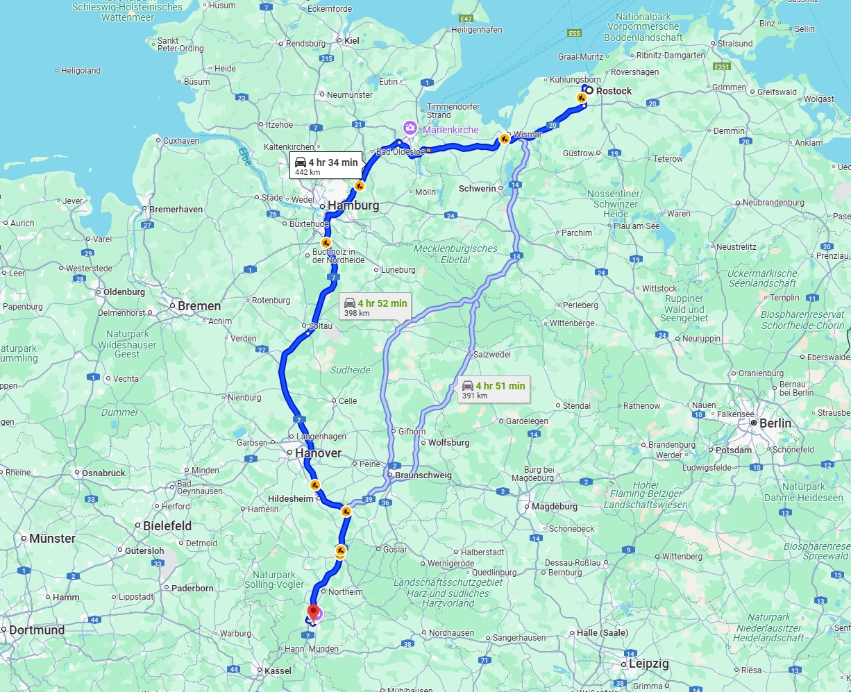 Anreise von Rostock Zu Göttingen Über via A20 and A7