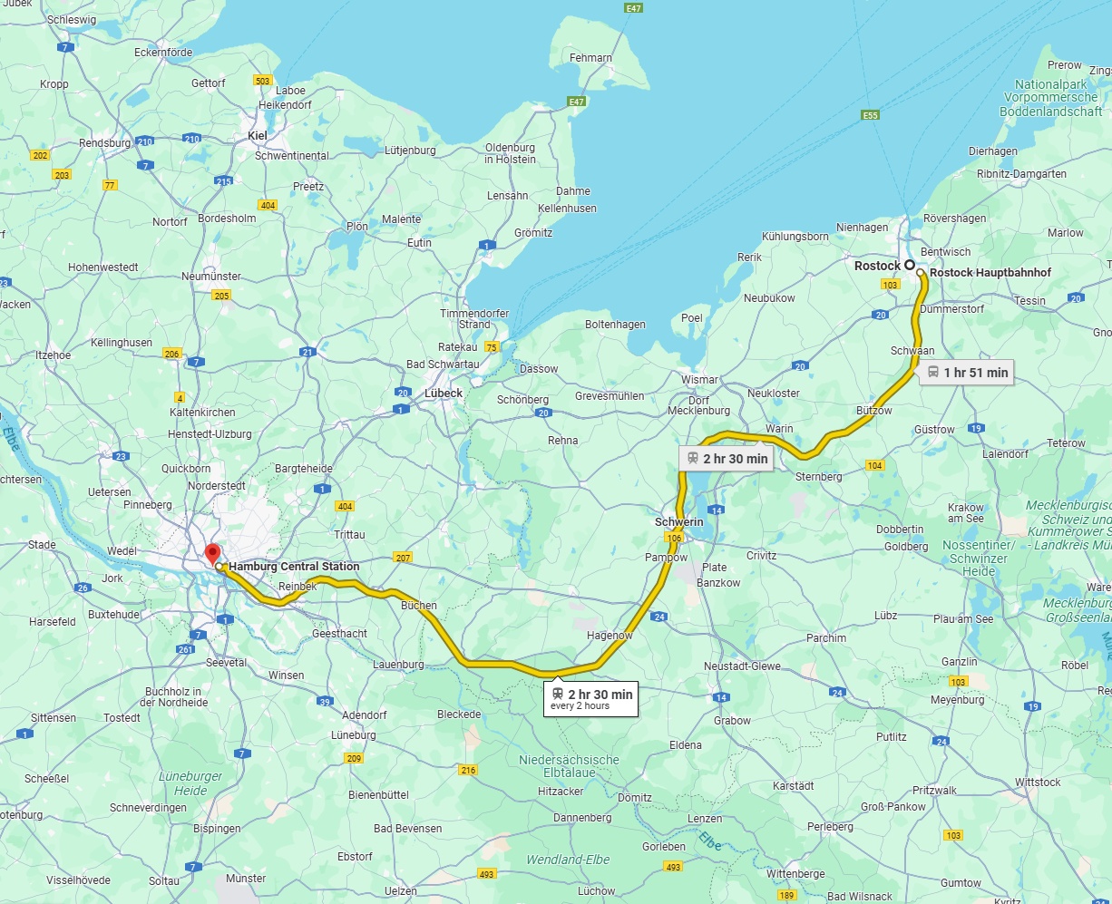 Anreise von Rostock Zu Hamburg Über 