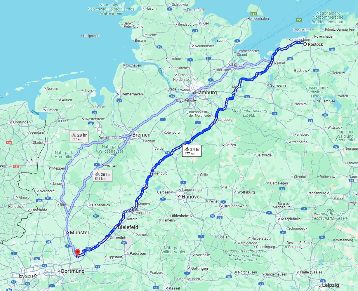 Anreise von Rostock Zu Hamm Über 