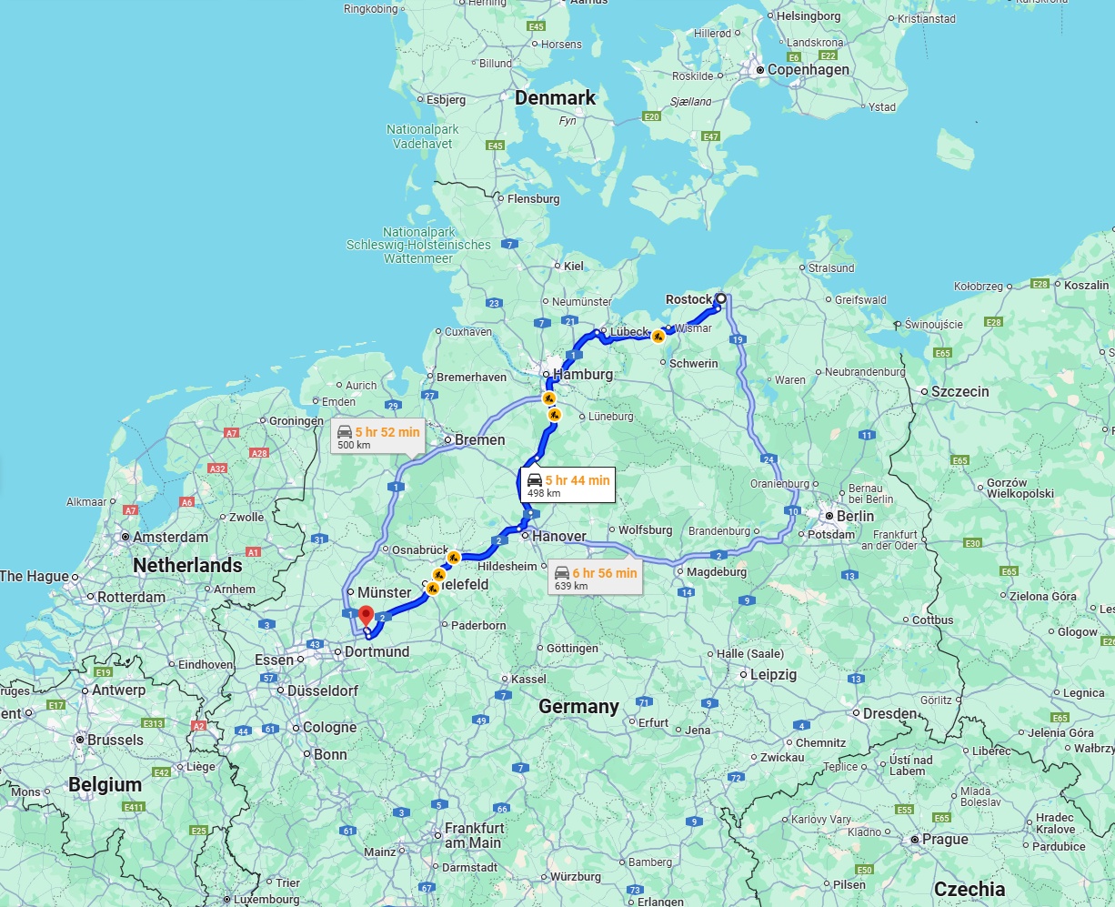 Anreise von Rostock Zu Hamm Über via A2