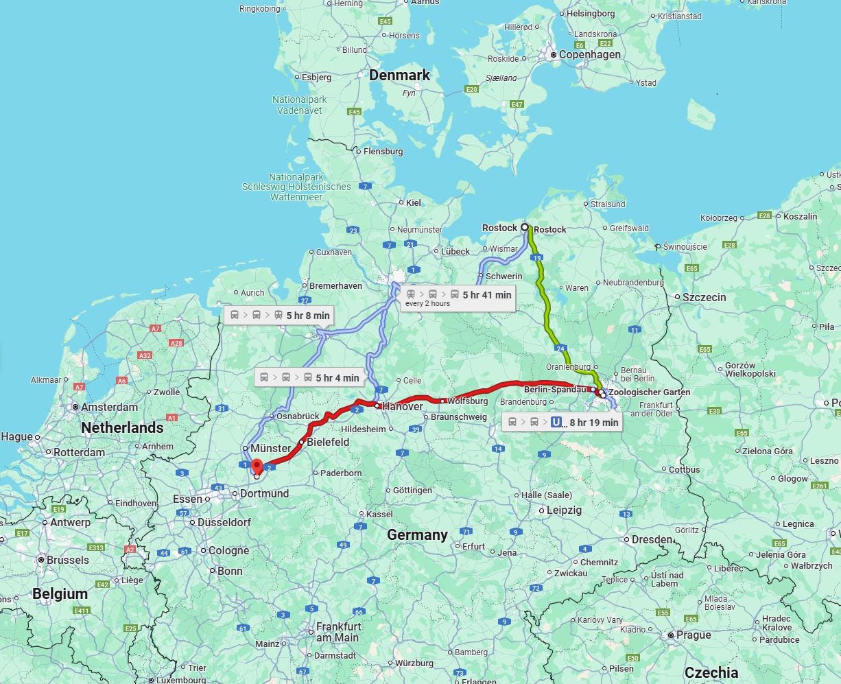 Anreise von Rostock Zu Hamm Über 