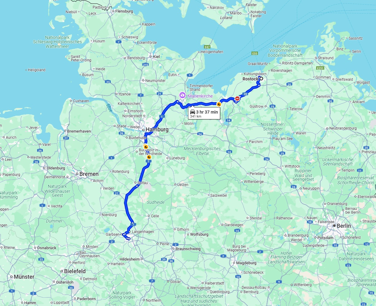 Anreise von Rostock Zu Hannover Über via A20 and A7