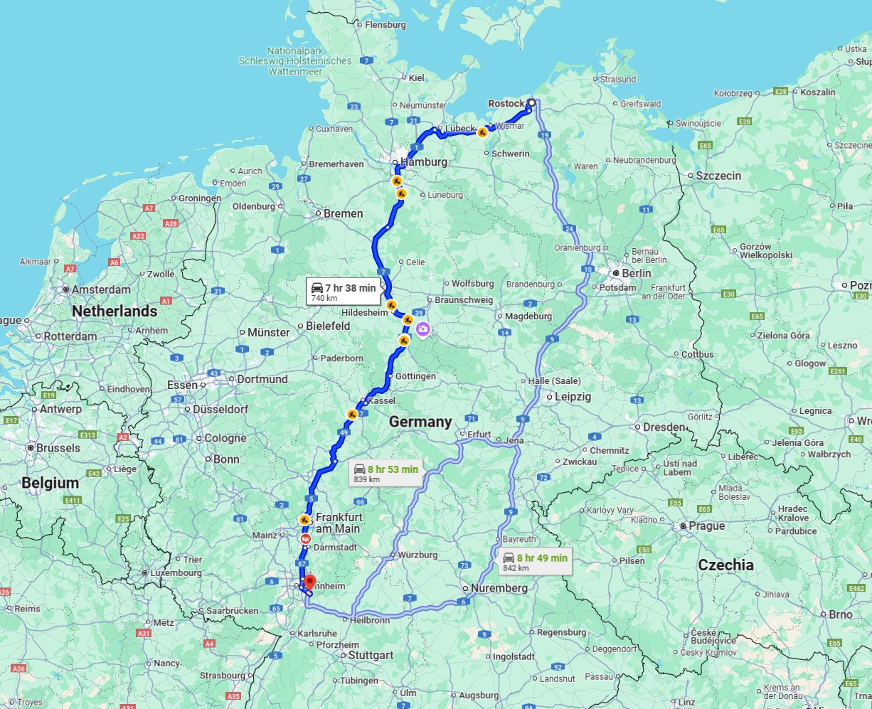 Anreise von Rostock Zu Heidelberg Über via A7