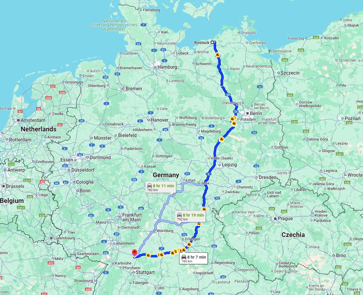 Anreise von Rostock Zu Heilbronn Über via A9