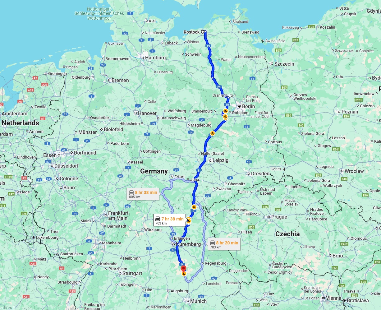 Anreise von Rostock Zu Ingolstadt Über via A9