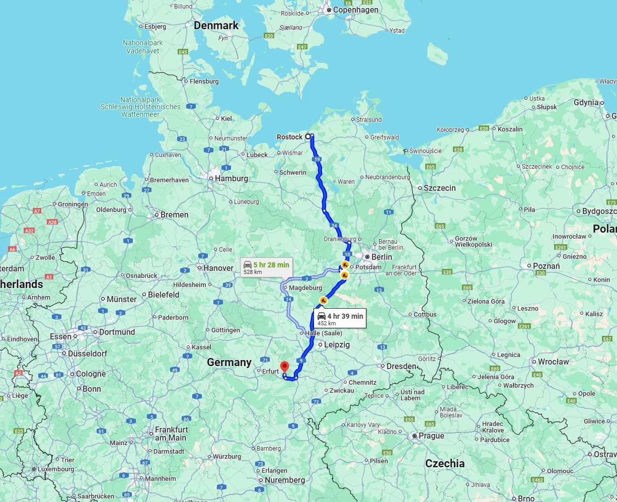 Anreise von Rostock Zu Jena Über via A19 and A9