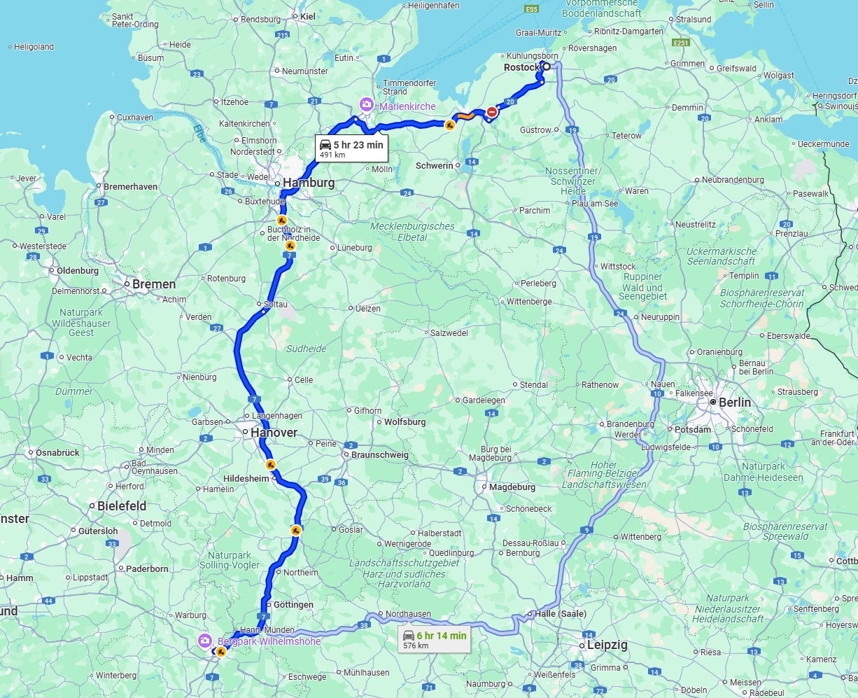Anreise von Rostock Zu Kassel Über via A7