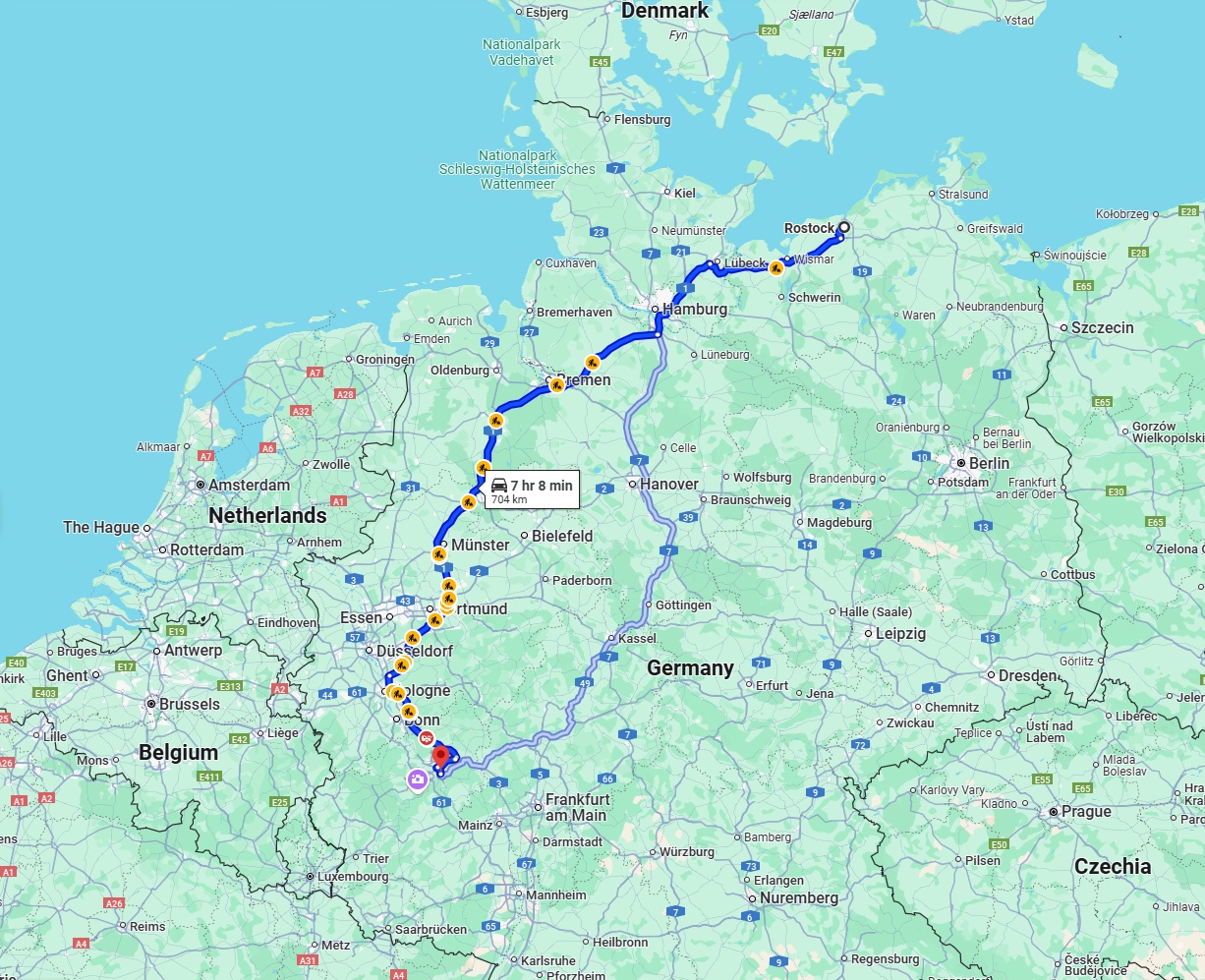 Anreise von Rostock Zu Koblenz Über via A1