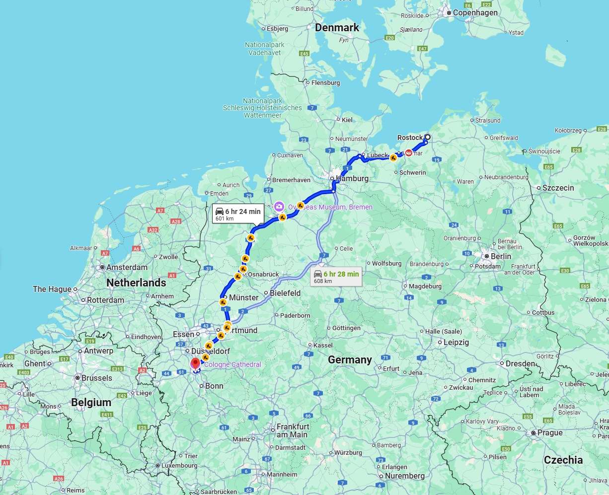 Anreise von Rostock Zu Köln Über via A1