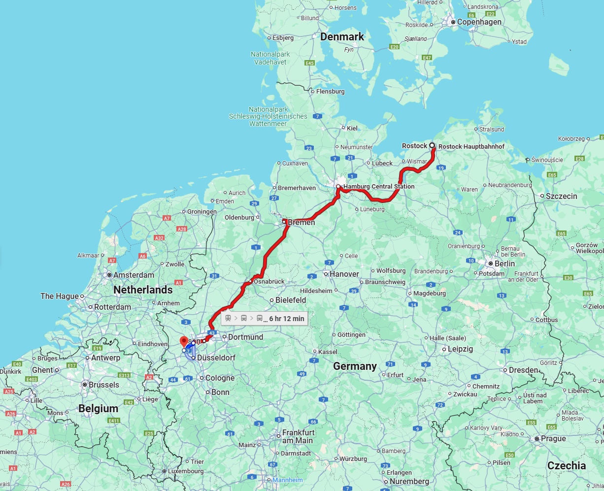 Anreise von Rostock Zu Krefeld Über 