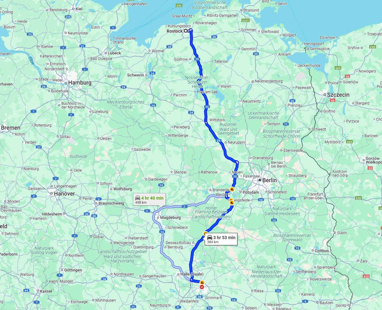 Anreise von Rostock Zu Leipzig Über via A19 and A9