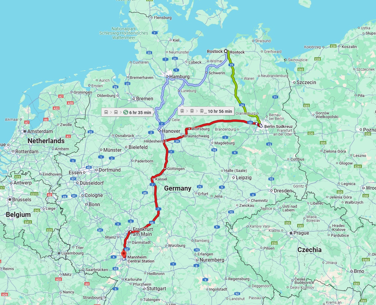 Anreise von Rostock Zu Ludwigshafen am Rhein Über 