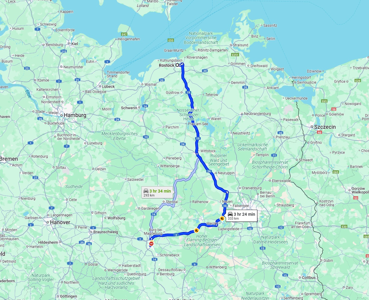 Anreise von Rostock Zu Magdeburg Über via A19 and A2