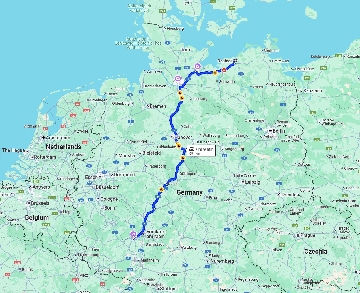 Anreise von Rostock Zu Mainz Über via A7