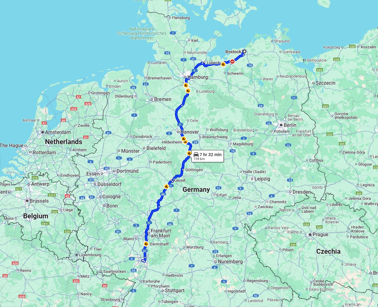 Anreise von Rostock Zu Mannheim Über via A7