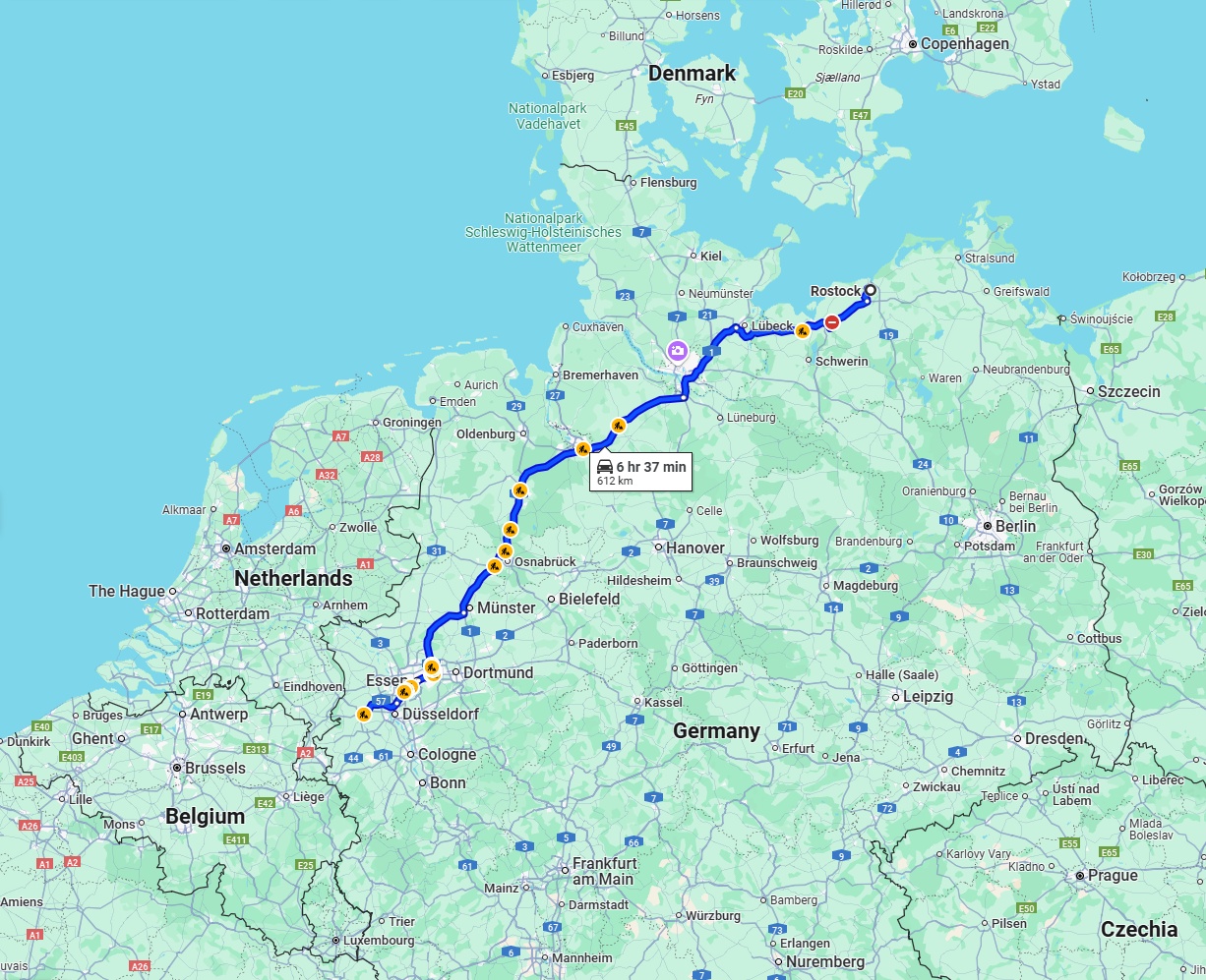Anreise von Rostock Zu Mönchengladbach Über via A1