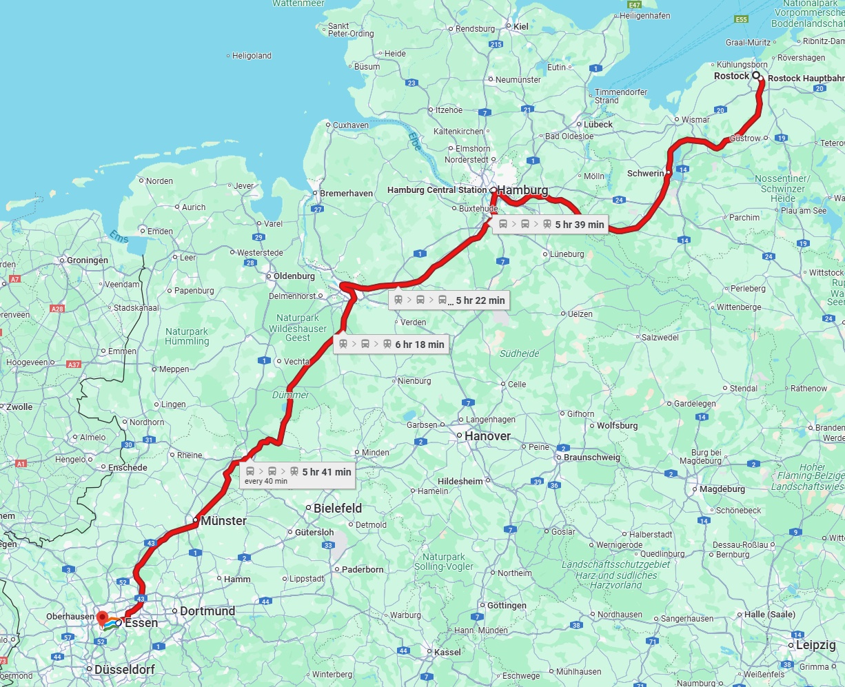 Anreise von Rostock Zu Mülheim an der Ruhr Über 