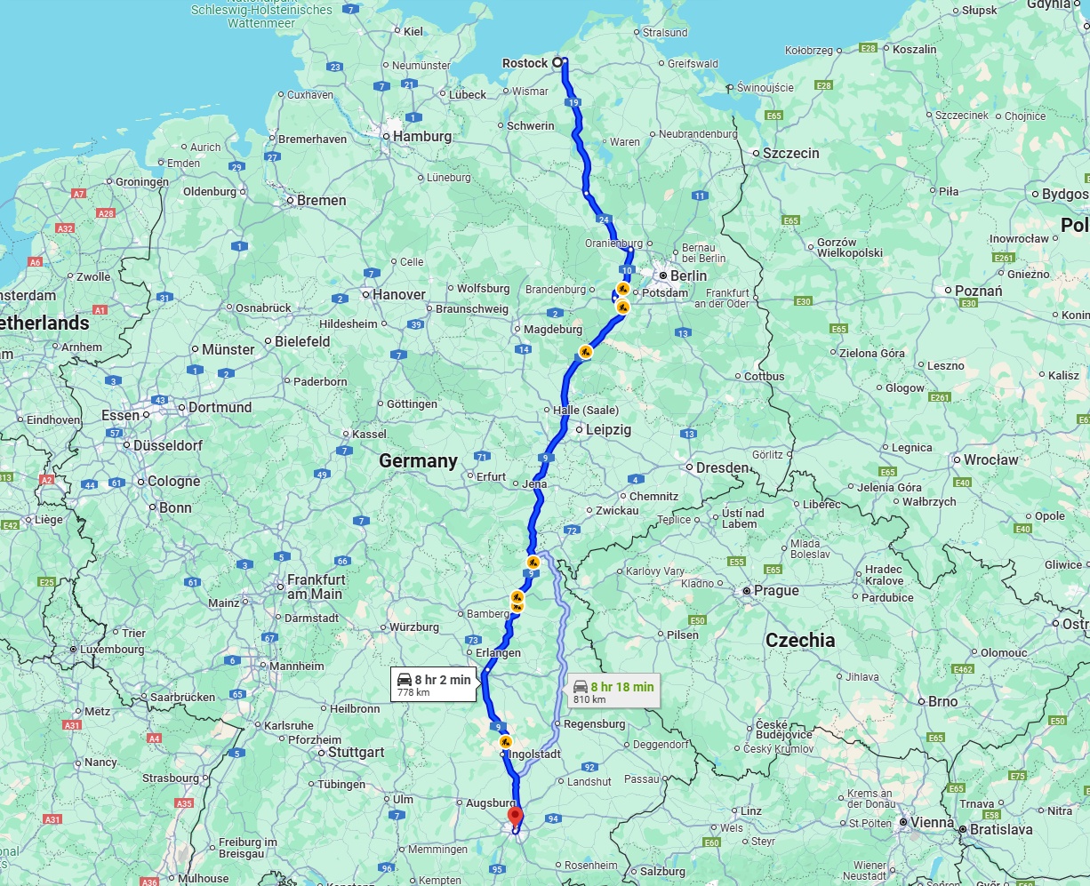 Anreise von Rostock Zu München Über via A9