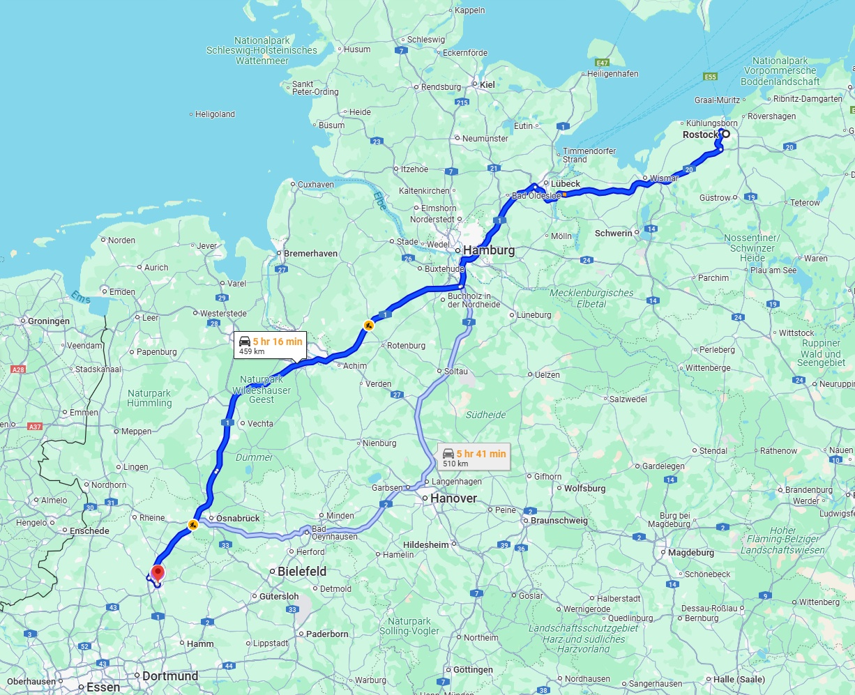Anreise von Rostock Zu Münster Über via A1