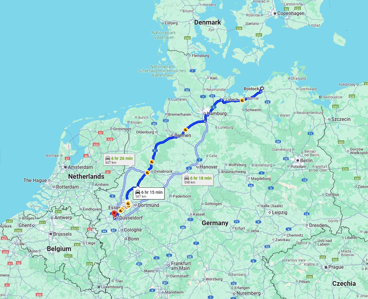 Anreise von Rostock Zu Neuss Über via A1
