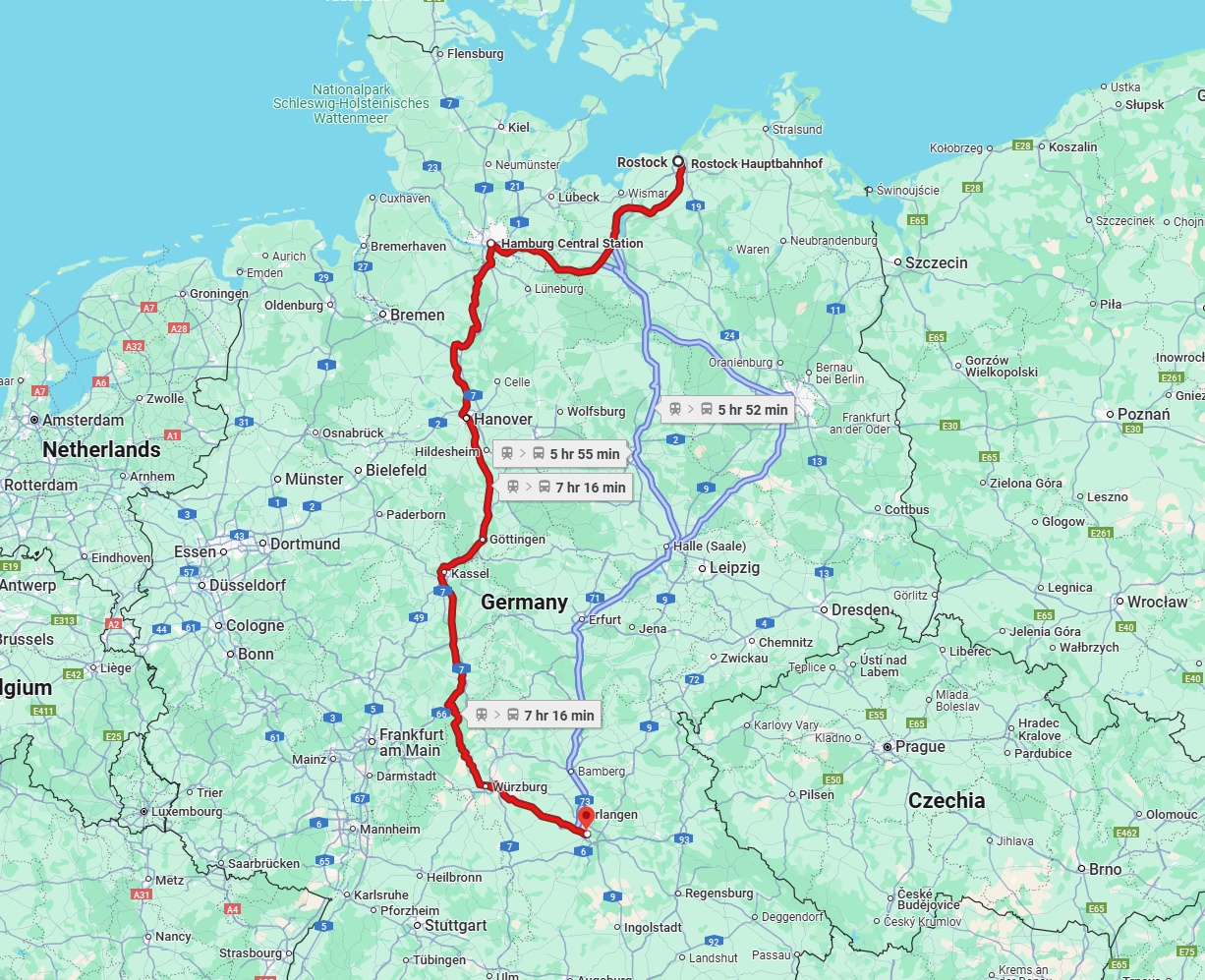 Anreise von Rostock Zu Nürnberg Über 