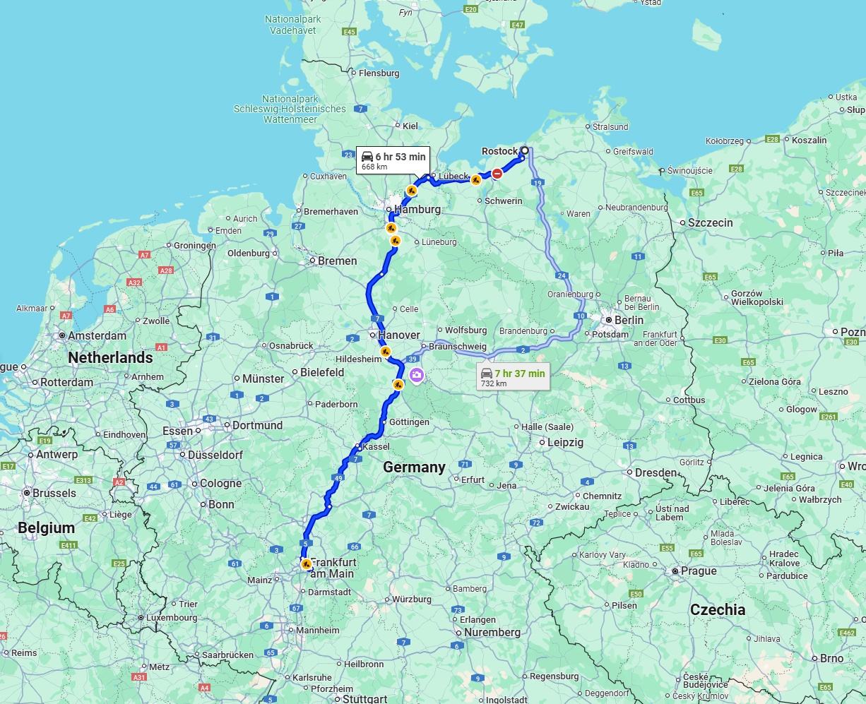 Anreise von Rostock Zu Offenbach am Main Über via A7