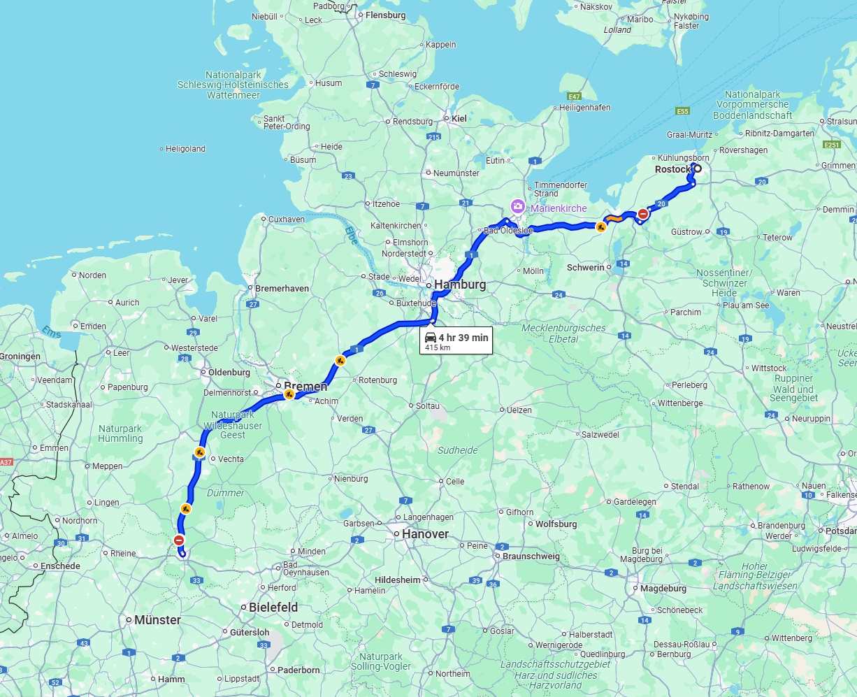 Anreise von Rostock Zu Osnabrück Über via A1