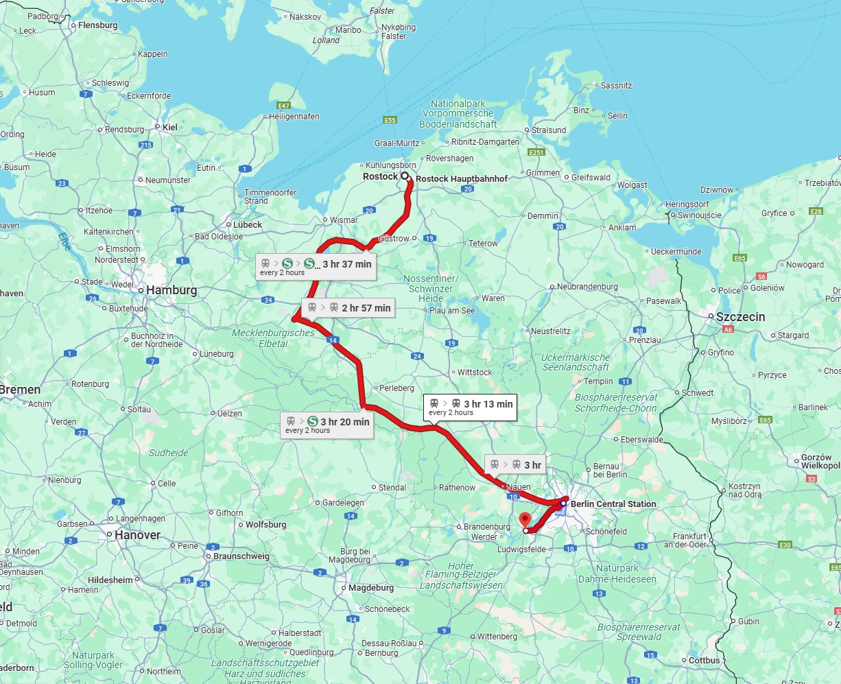Anreise von Rostock Zu Potsdam Über 