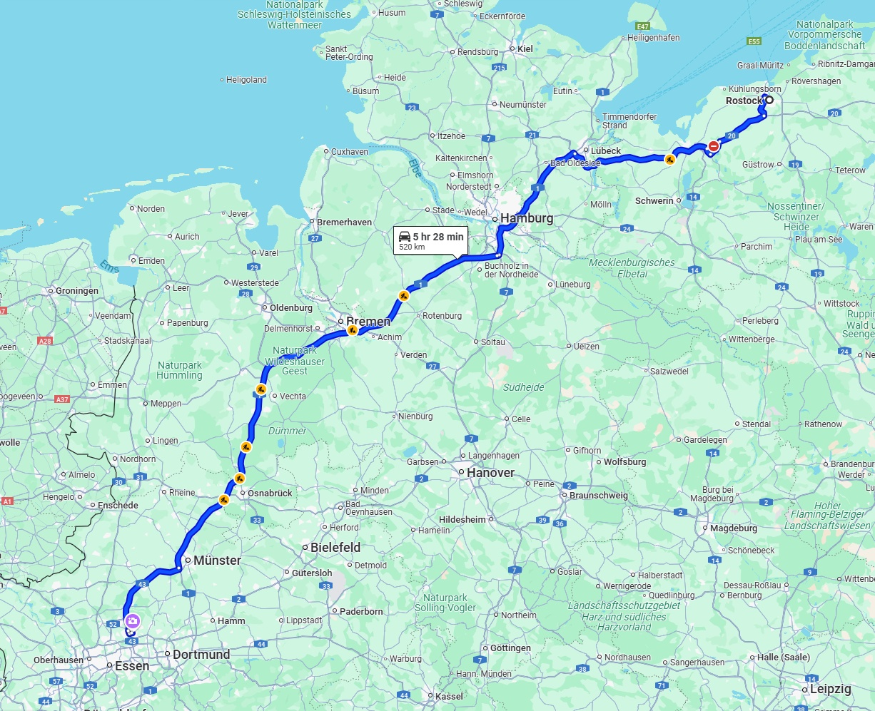Anreise von Rostock Zu Recklinghausen Über via A1