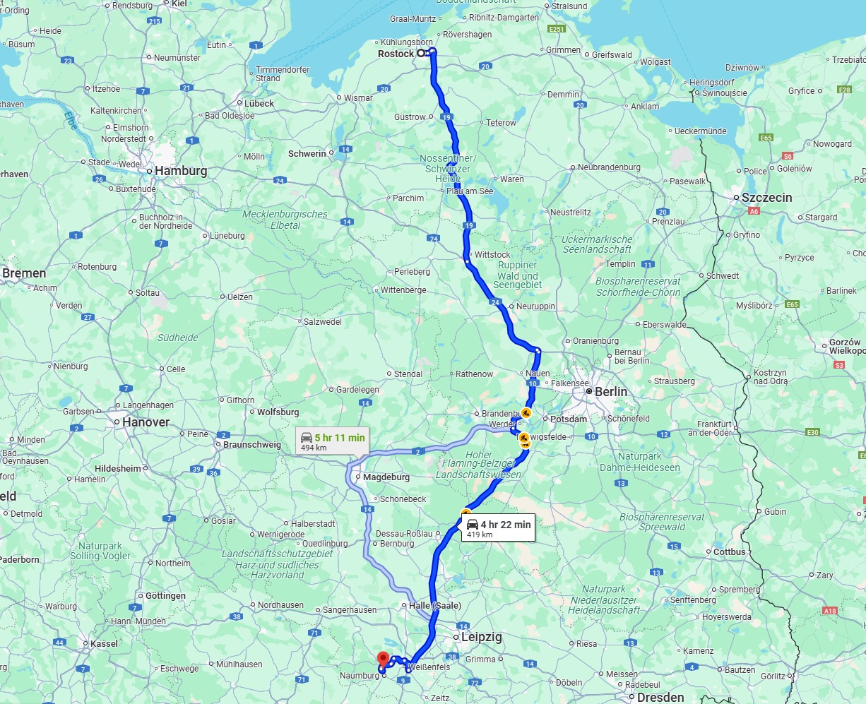 Anreise von Rostock Zu Saale Über via A19 and A9