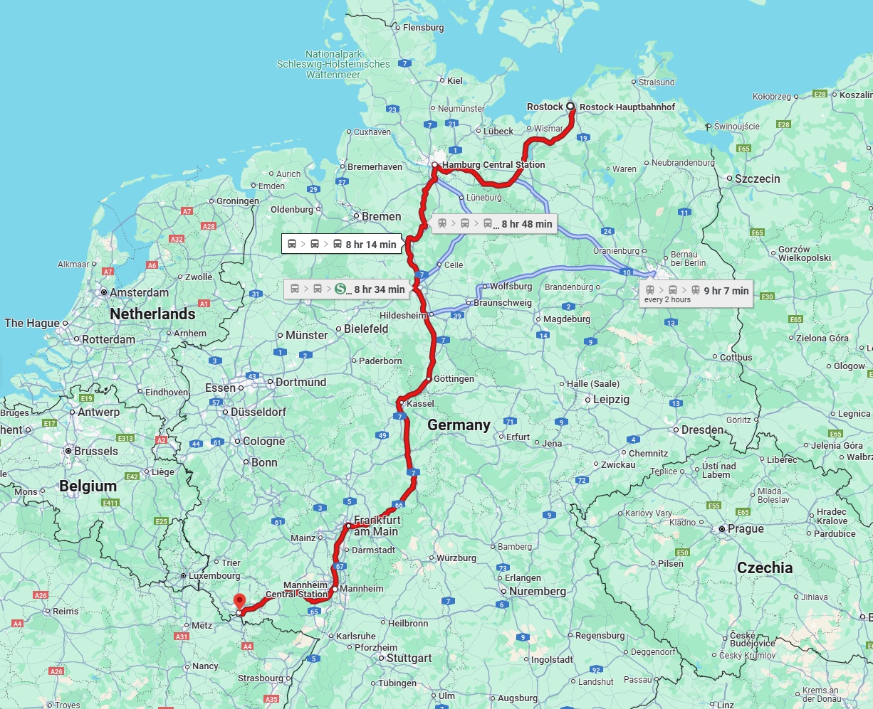 Anreise von Rostock Zu Saarbrücken Über 