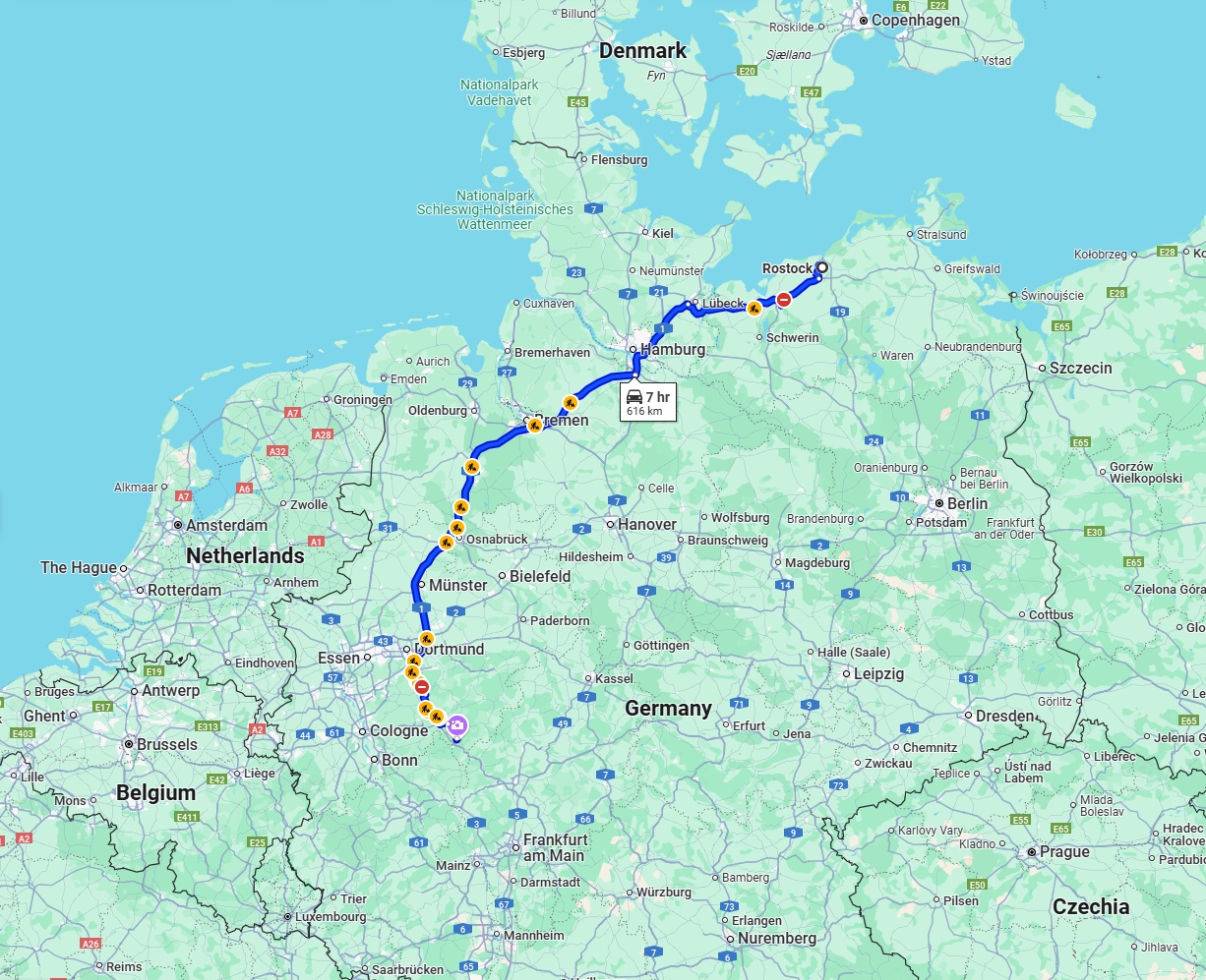 Anreise von Rostock Zu Siegen Über via A1