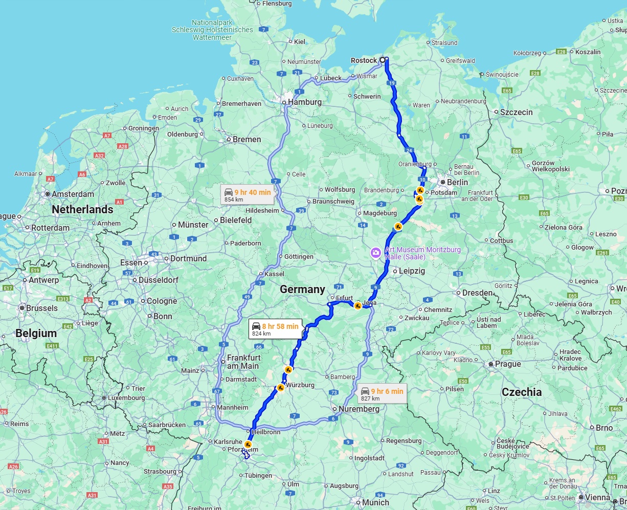 Anreise von Rostock Zu Stuttgart Über via A9