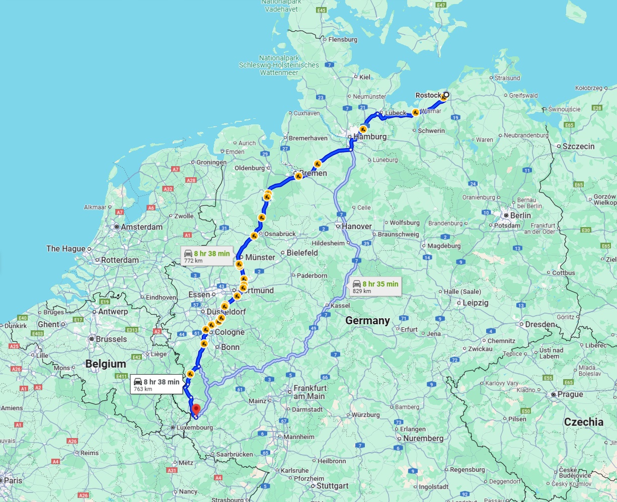 Anreise von Rostock Zu Trier Über via A1