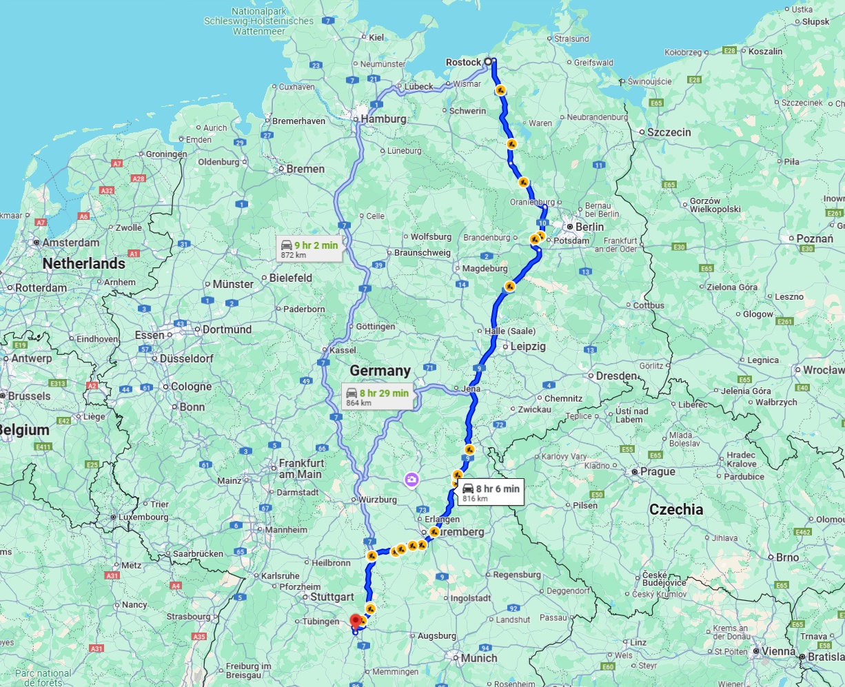 Anreise von Rostock Zu Ulm Über via A9