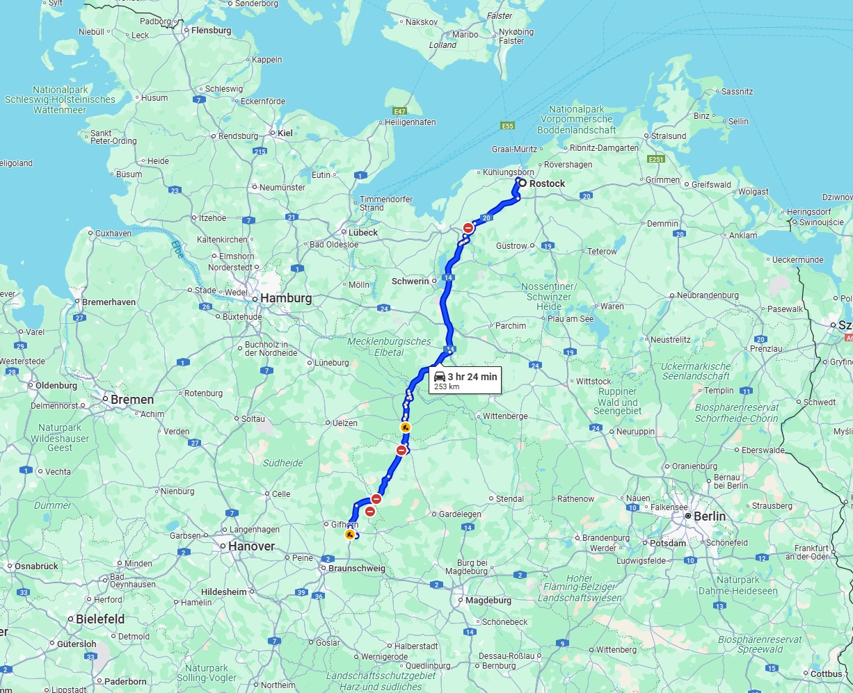Anreise von Rostock Zu Wolfsburg Über via B248