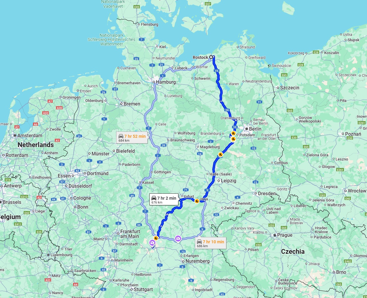 Anreise von Rostock Zu Würzburg Über via A9
