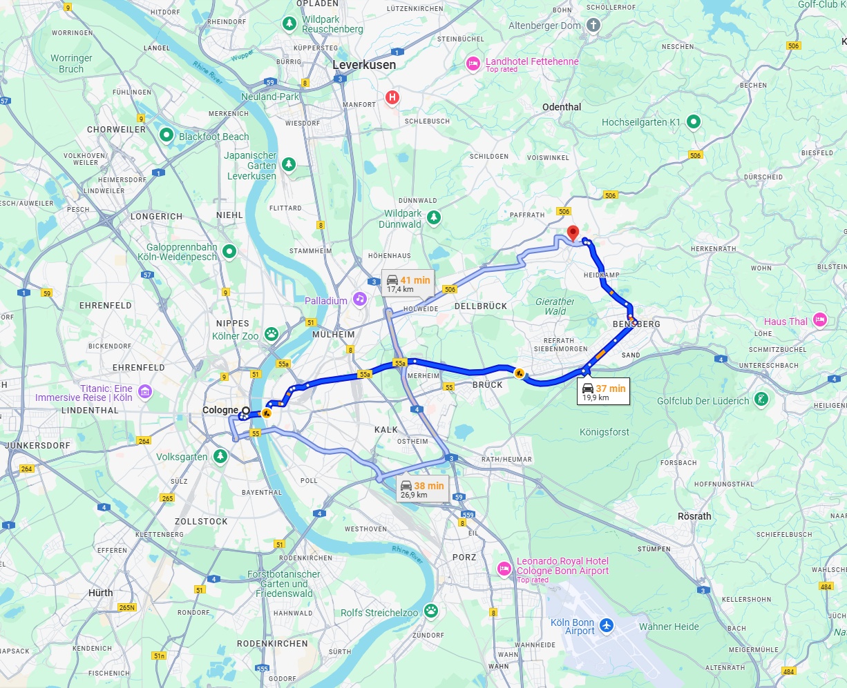 Anreise von Köln Zu Bergisch Gladbach Über via A4