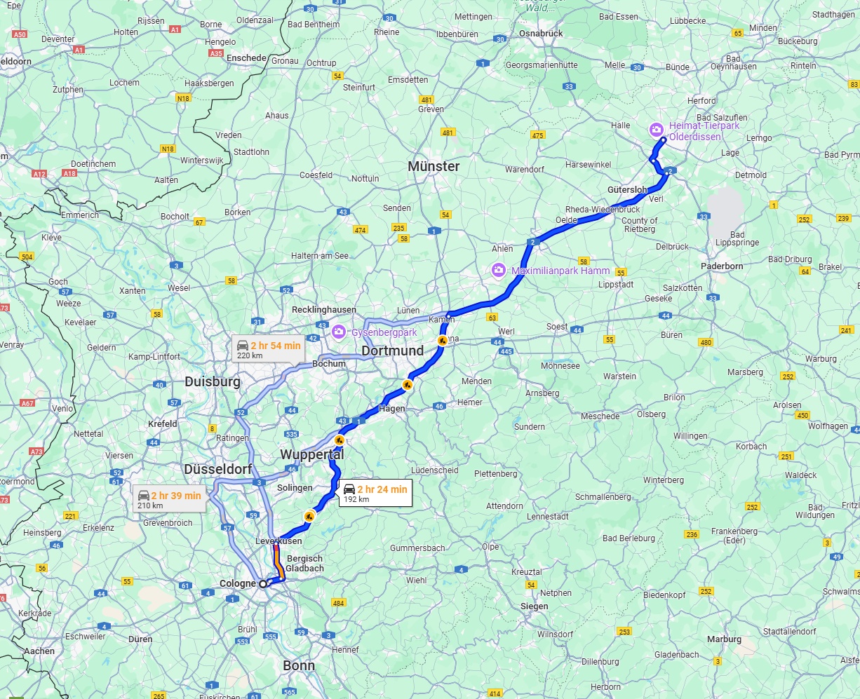 Anreise von Köln Zu Bielefeld Über via A1 and A2