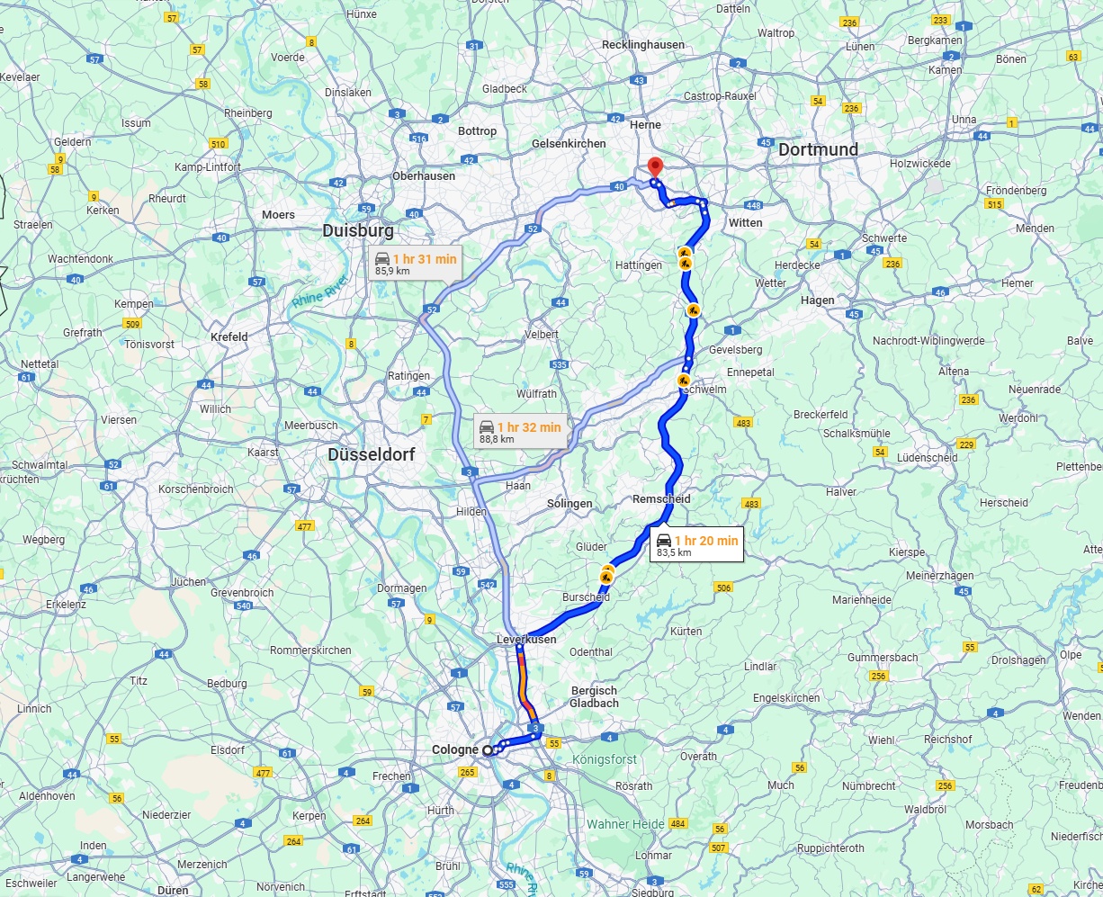 Anreise von Köln Zu Bochum Über via A1