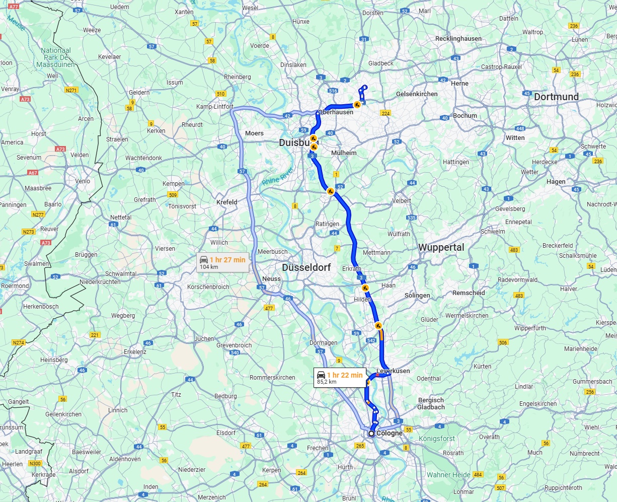 Anreise von Köln Zu Bottrop Über via A3