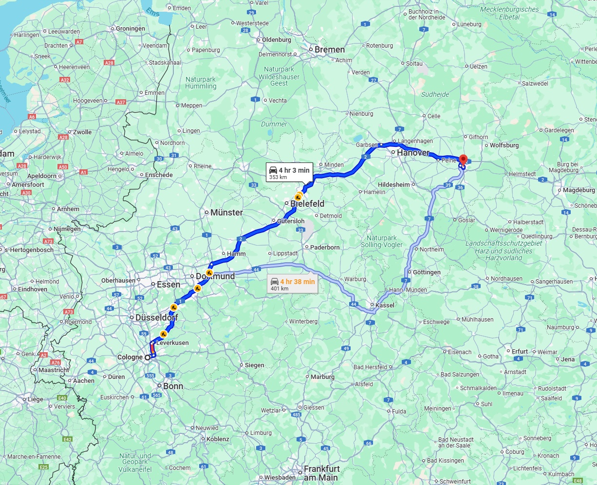 Anreise von Köln Zu Braunschweig Über via A2