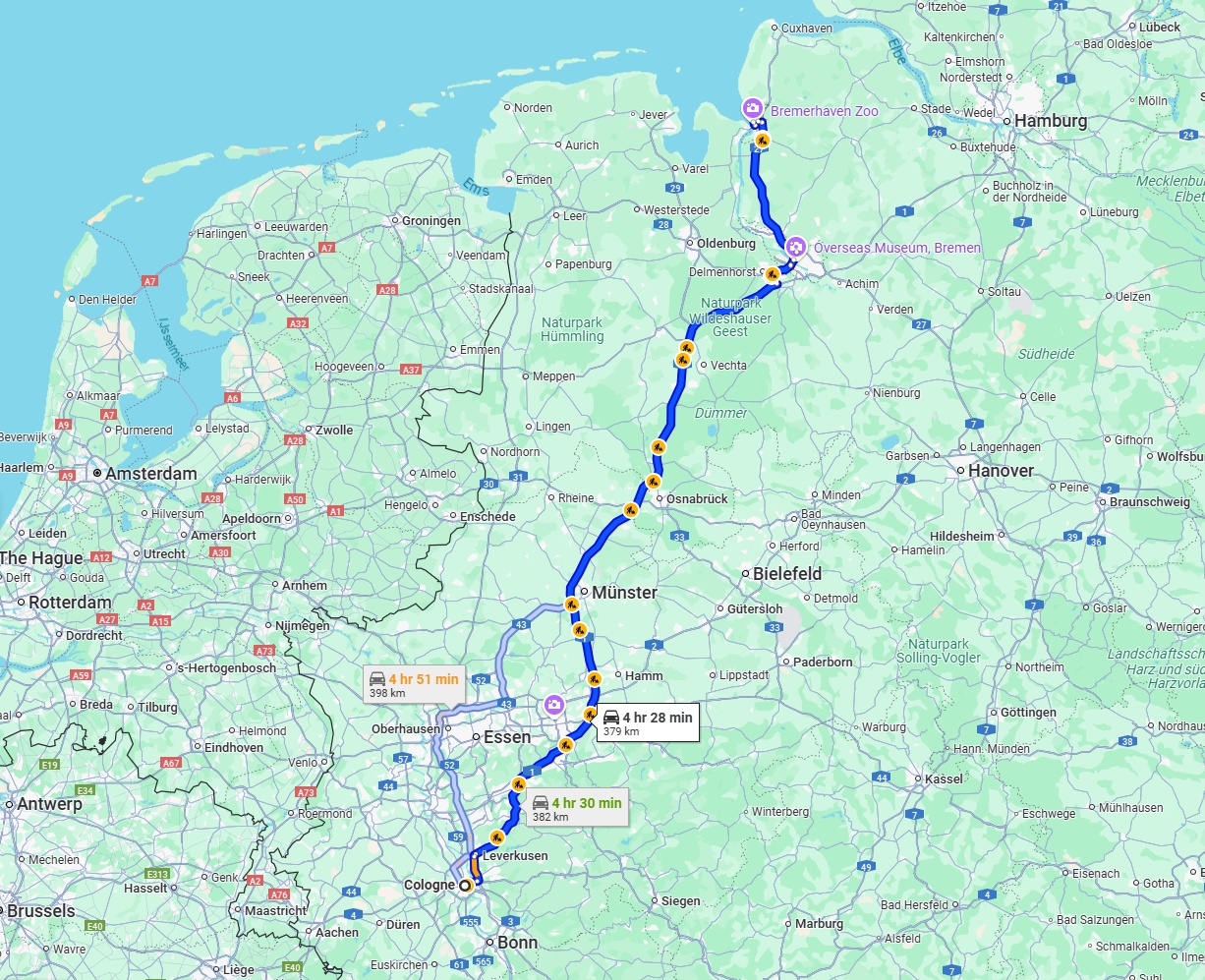 Anreise von Köln Zu Bremerhaven Über via A1