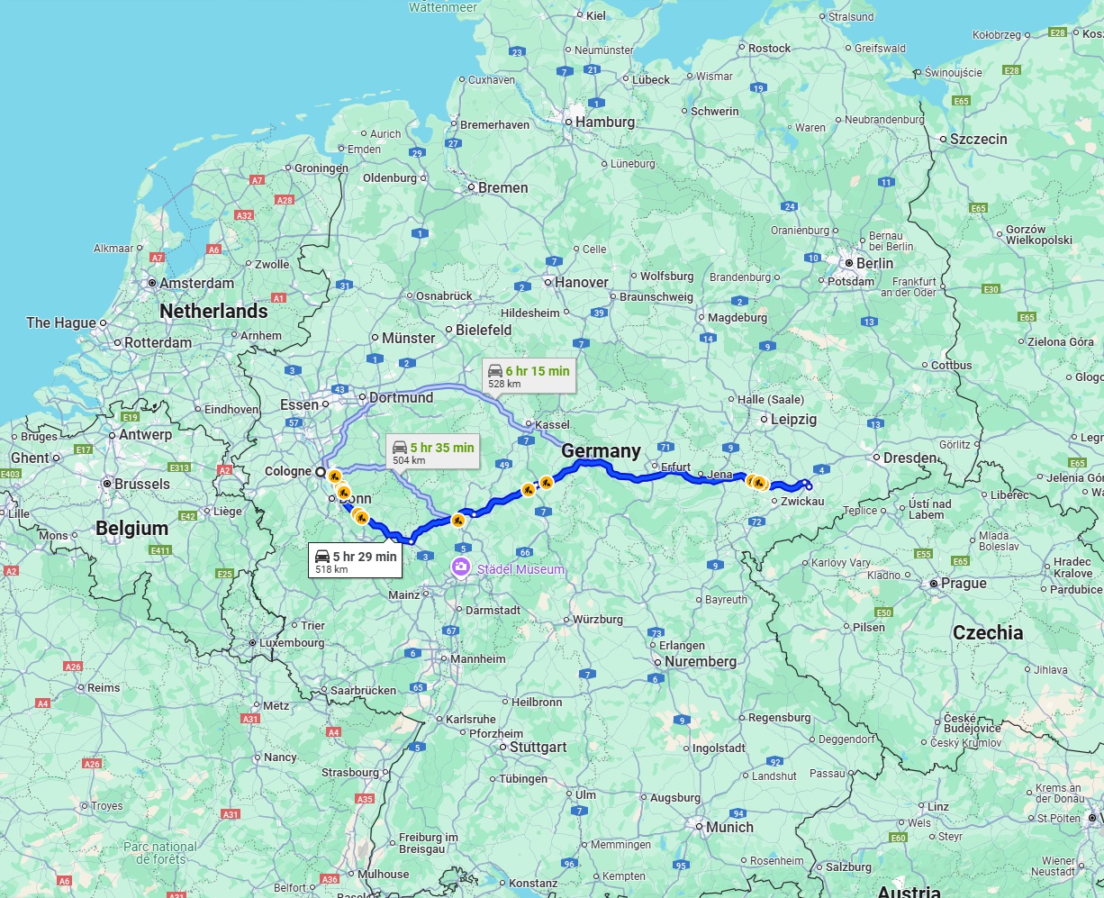 Anreise von Köln Zu Chemnitz Über via A4