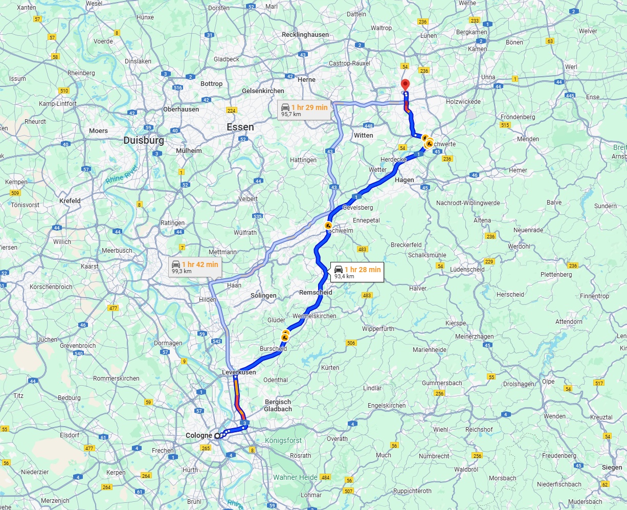 Anreise von Köln Zu Dortmund Über via A1
