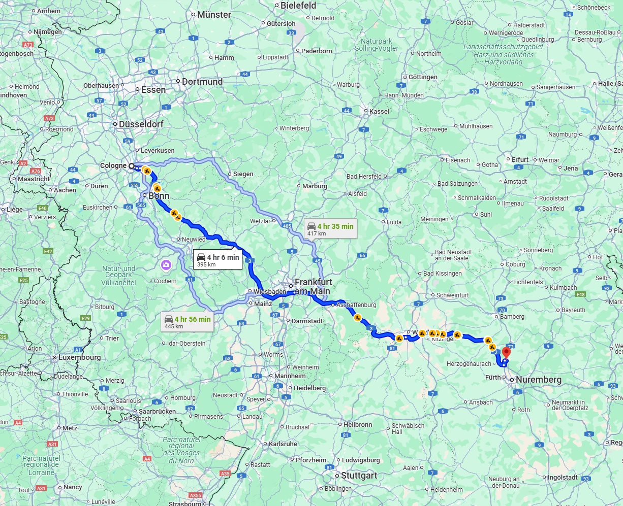 Anreise von Köln Zu Erlangen Über via A3