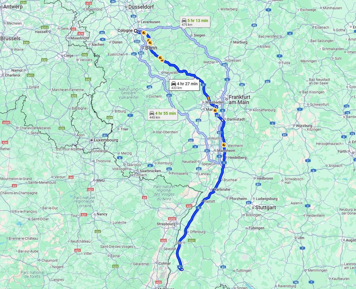Anreise von Köln Zu Freiburg im Breisgau Über via A3 and A5