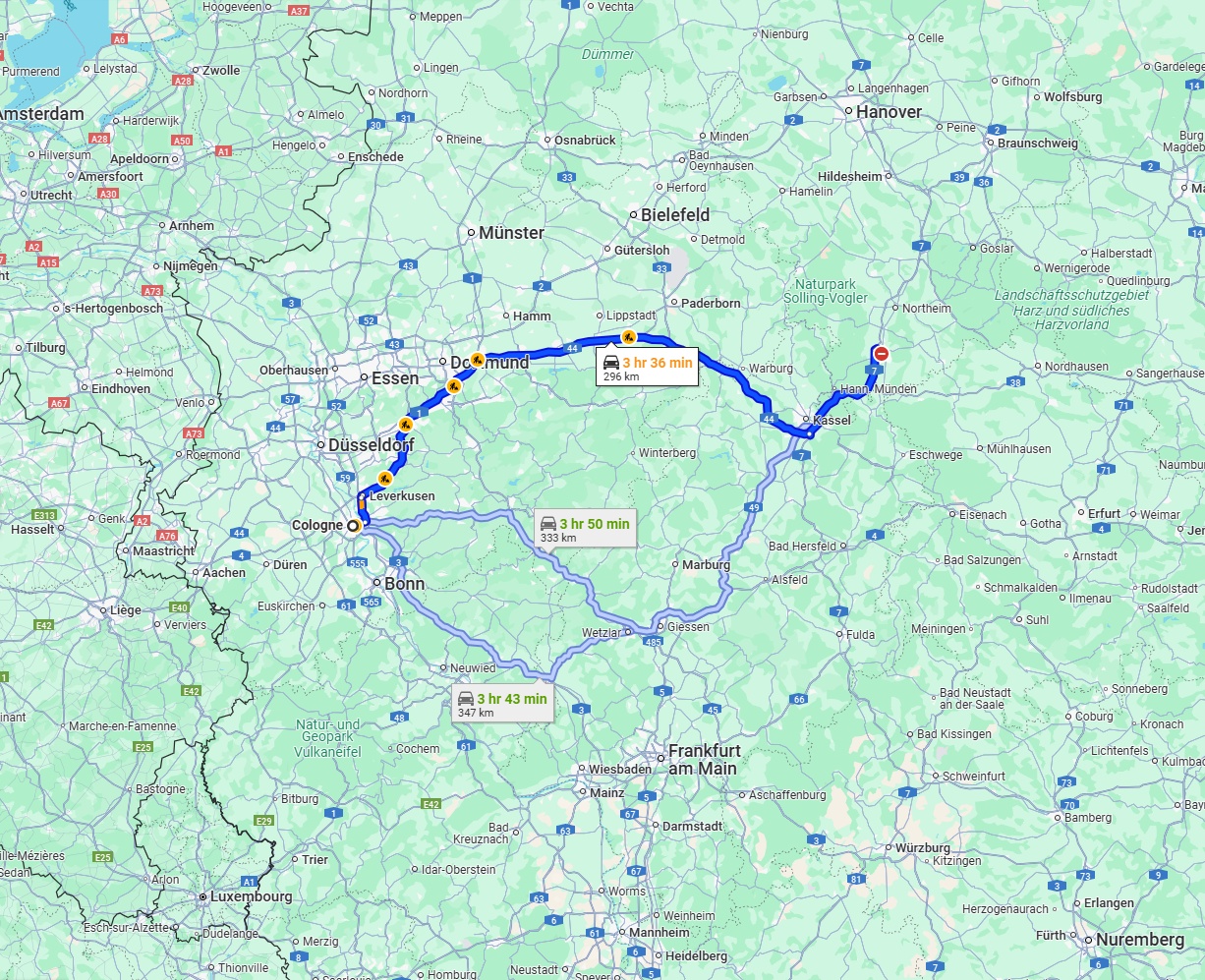 Anreise von Köln Zu Göttingen Über via A1 and A44