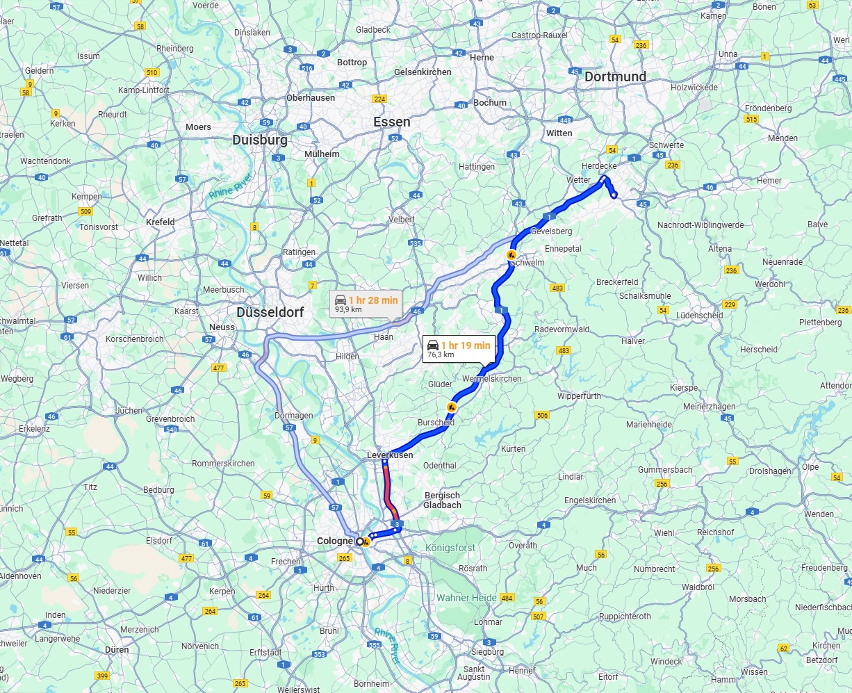 Anreise von Köln Zu Hagen Über via A1