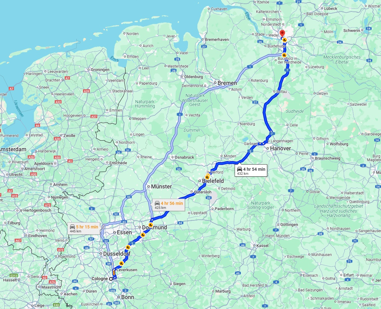 Anreise von Köln Zu Hamburg Über via A2